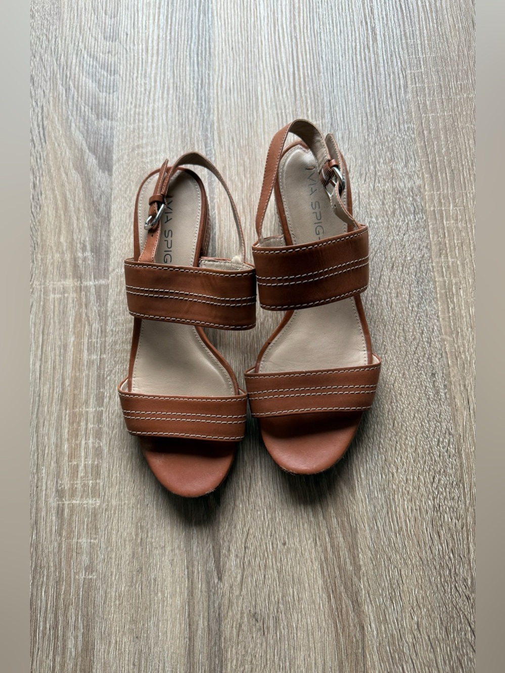 Via Spiga Brown Leather Double-Strap Slingback Sandals Size 7.5M